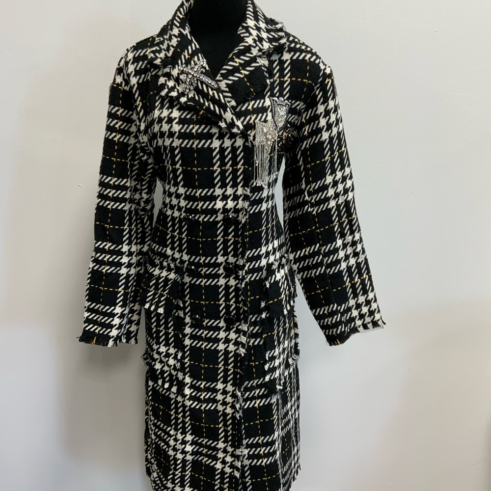 Plaid long trench coat lightweight knit